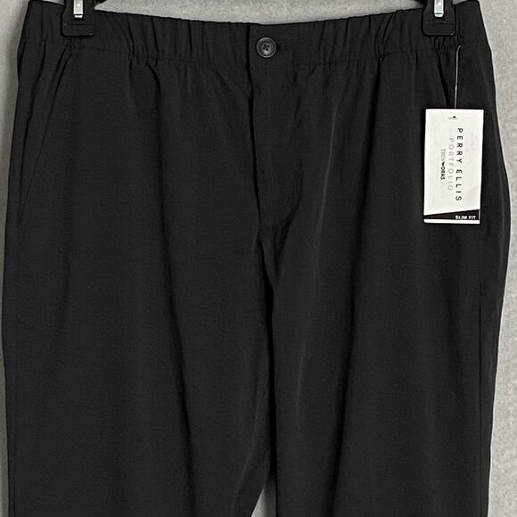 Perry Ellis Men's Medium Techworks Pant Slim Fit Stretch Drawstring Black NEW - Picture 3 of 11